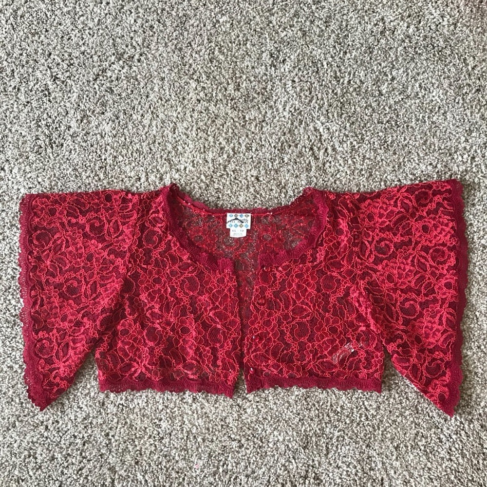 Red Lace Free People Bolero Shrug XS S Anthropologie